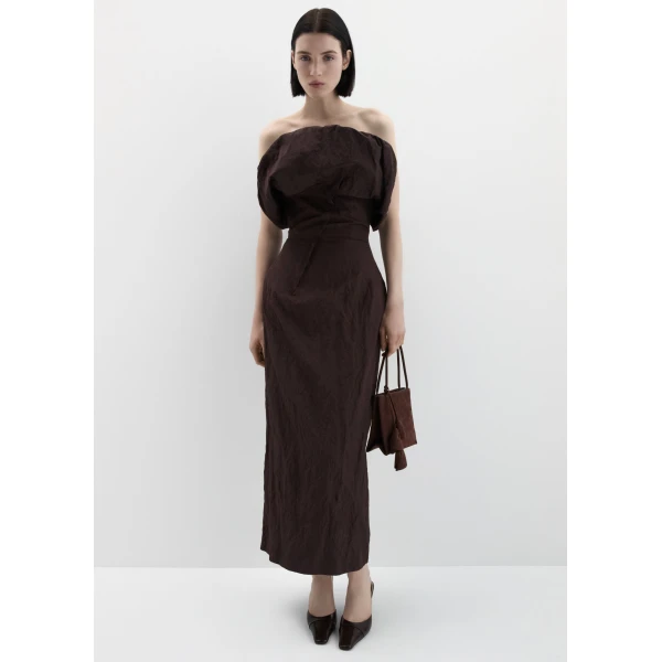 Magda Butrym Sculptural neckline fitted dress in brown, view 2