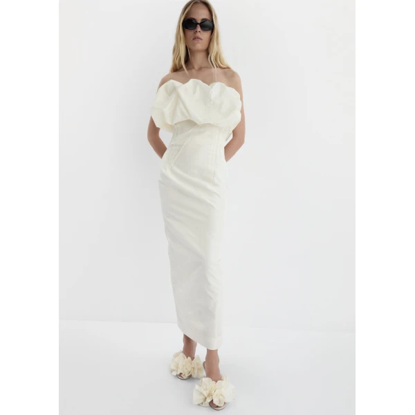 Magda Butrym Sculptural neckline fitted dress in cream, view 2