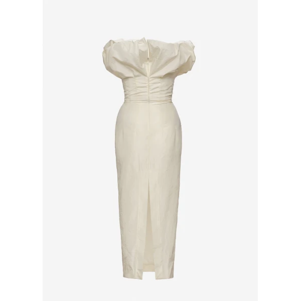 Magda Butrym Sculptural neckline fitted dress in cream, view 3