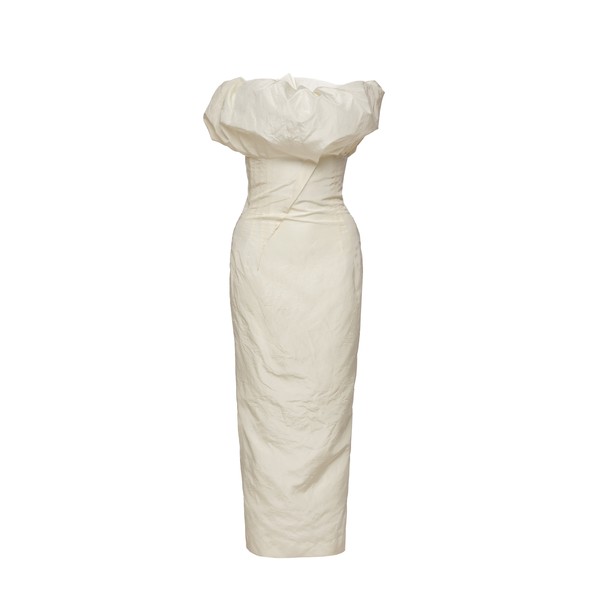 Magda Butrym Sculptural neckline fitted dress in cream