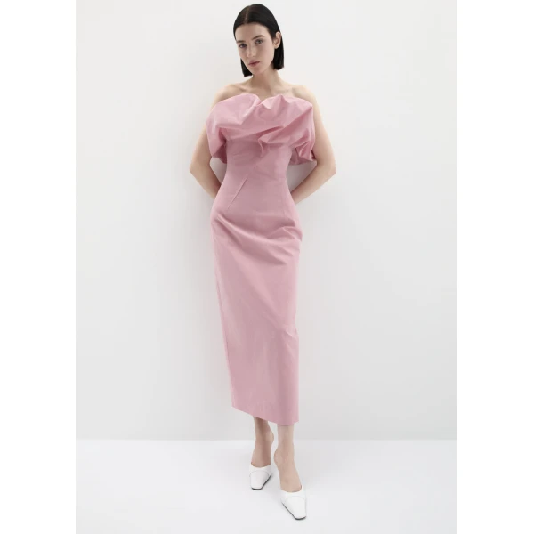 Magda Butrym Sculptural neckline fitted dress in pink, view 2