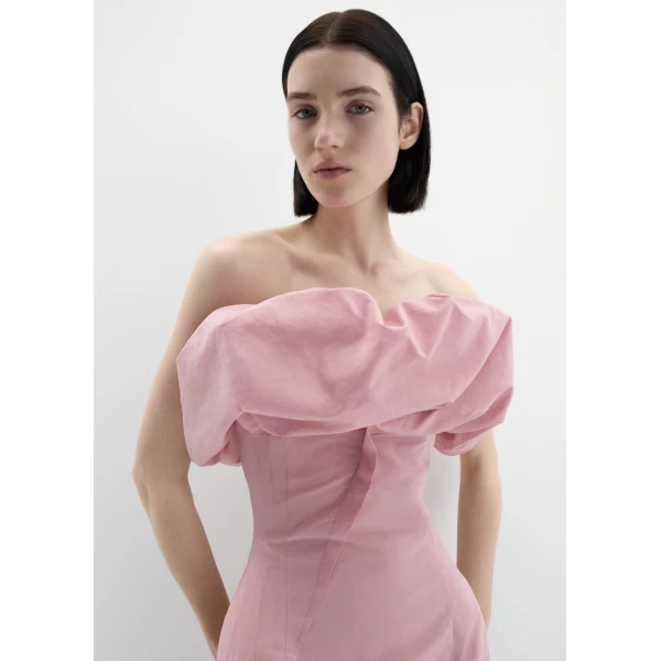 Magda Butrym Sculptural neckline fitted dress in pink, view 3