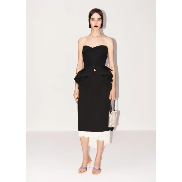Magda Butrym Strapless cotton blouse with rose peplum in black, view 3