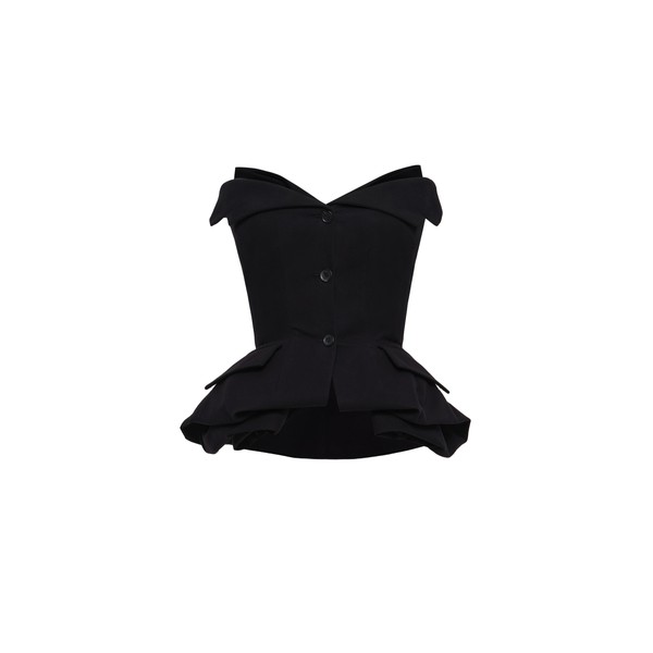 Magda Butrym Strapless cotton blouse with rose peplum in black