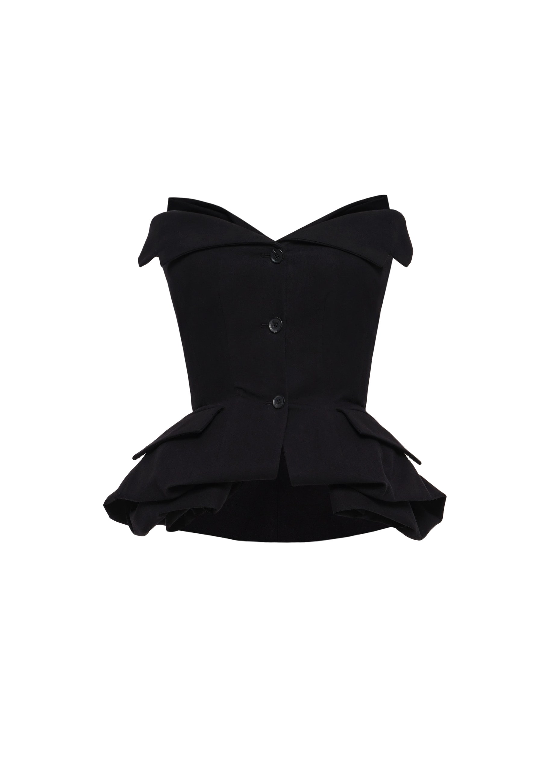 Magda Butrym Strapless cotton blouse with rose peplum in black | Luxury Shoes Magda Butrym Strapless cotton blouse with rose peplum in black