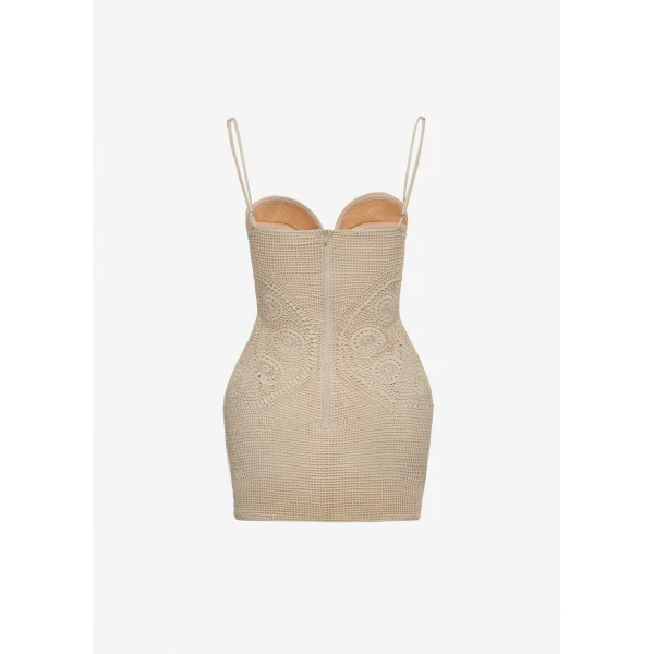 Magda Butrym Structured crochet bustier mini dress in cream, view 4