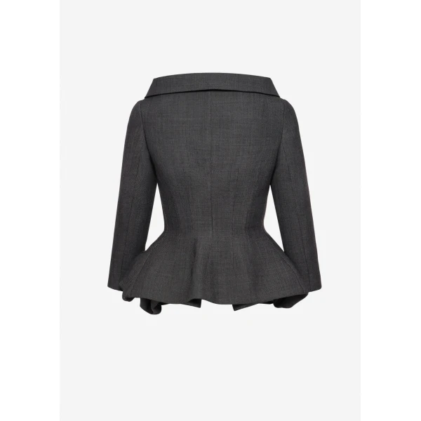 Magda Butrym Wool blazer with rose peplum in grey, view 3