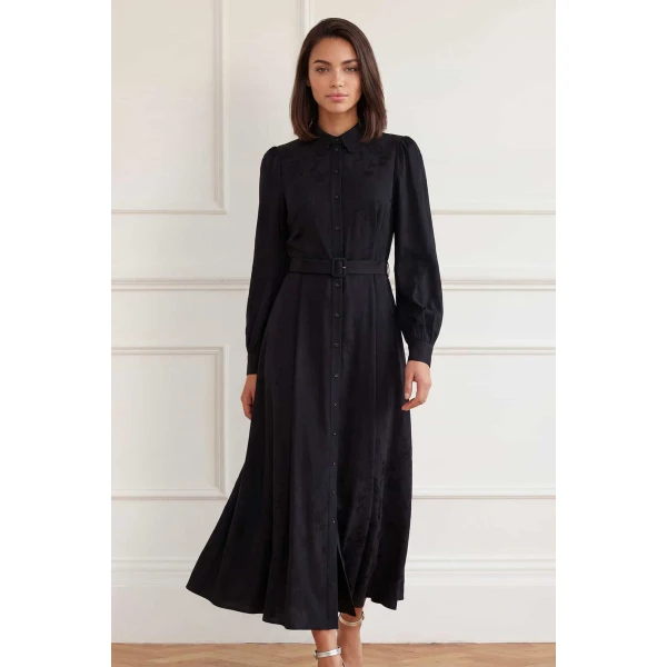 Needle and Thread Charlotte Jacquard Shirt Dress in Jet Black, view 2