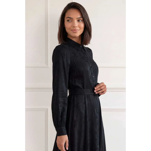Needle and Thread Charlotte Jacquard Shirt Dress in Jet Black, view 3