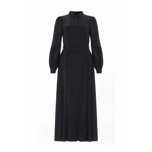 Needle and Thread Charlotte Jacquard Shirt Dress in Jet Black