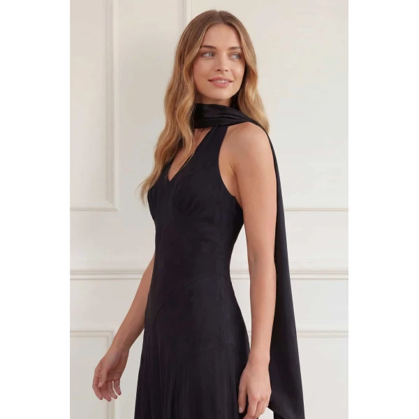 Needle and Thread Charlotte Jacquard V-Neck Gown in Jet Black, view 3