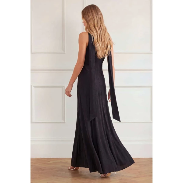 Needle and Thread Charlotte Jacquard V-Neck Gown in Jet Black, view 4