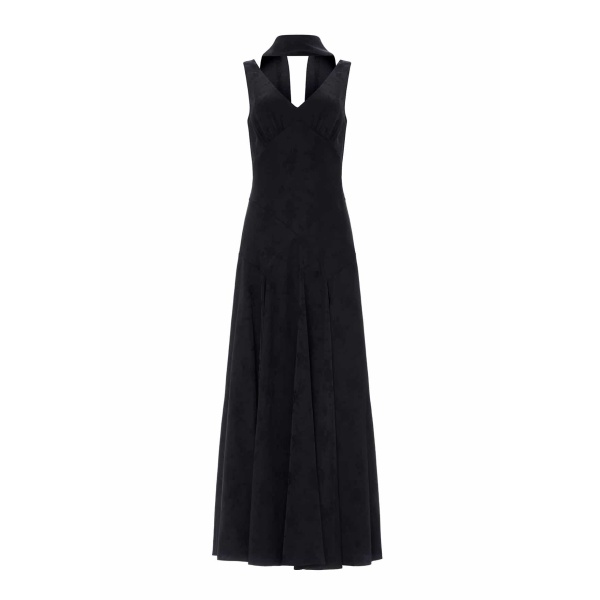 Needle and Thread Charlotte Jacquard V-Neck Gown in Jet Black