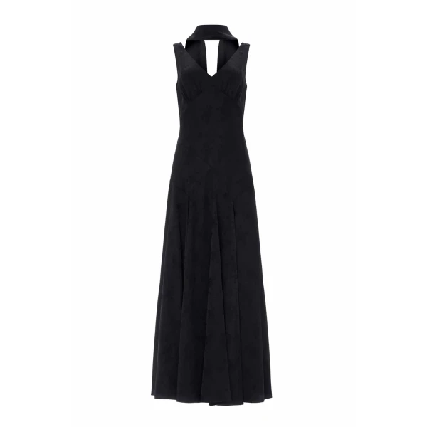 Needle and Thread Charlotte Jacquard V-Neck Gown in Jet Black