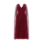 Needle & Thread Clover Cape Sleeve Ankle Gown in Garnet - Dresses - British Luxury Evening Wear at Luxury Shoes Needle and Thread Clover Cape Sleeve Ankle Gown in Garnet