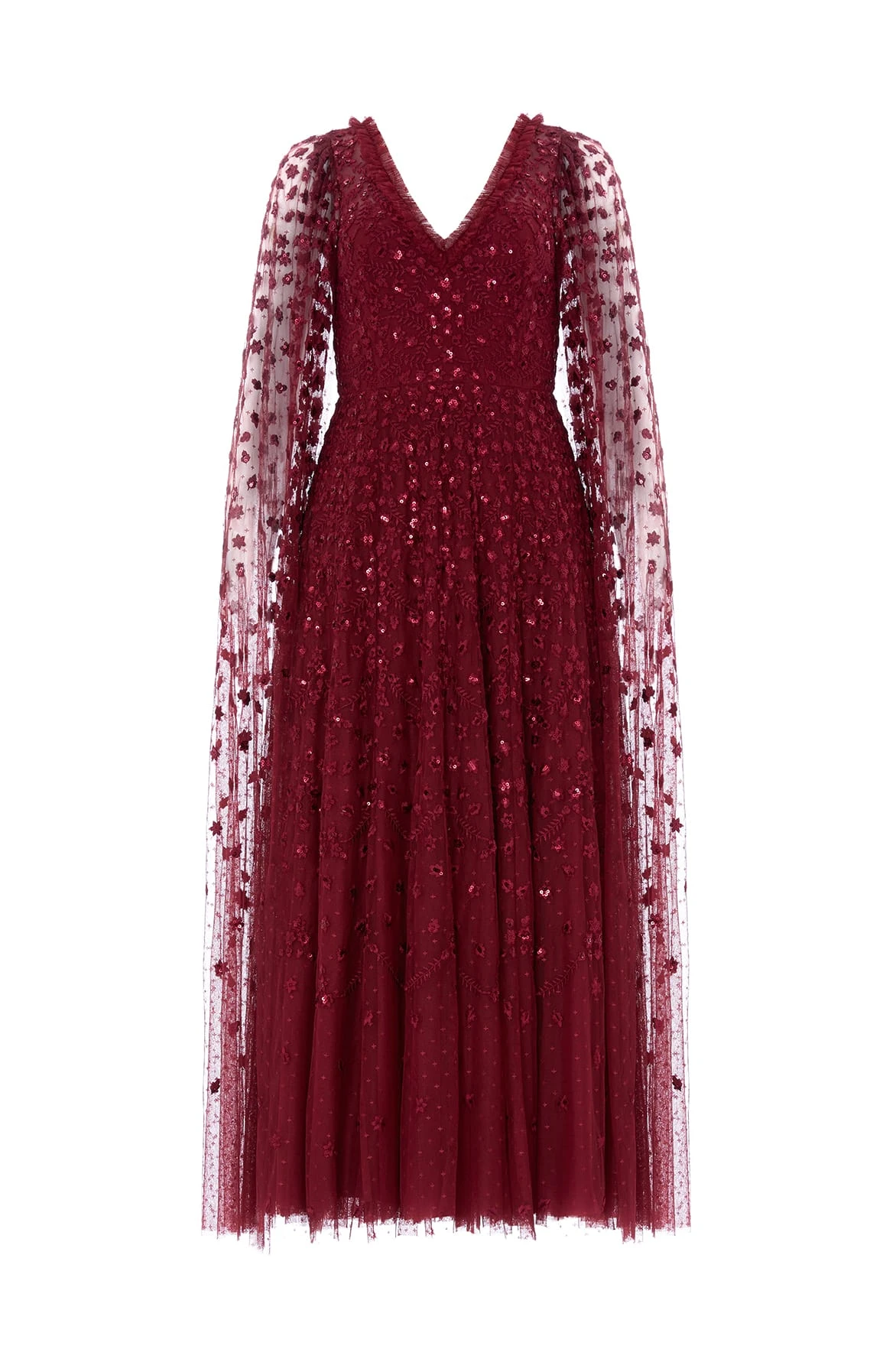 Needle & Thread Clover Cape Sleeve Ankle Gown in Garnet - Dresses - British Luxury Evening Wear at Luxury Shoes Needle and Thread Clover Cape Sleeve Ankle Gown in Garnet