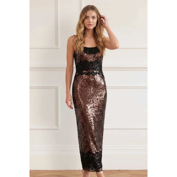 Needle and Thread Dusklight Ankle Gown in Espresso/Black, view 2