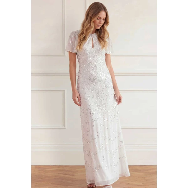 Needle and Thread Freya Georgette Short Sleeve Gown in Chalk, view 2