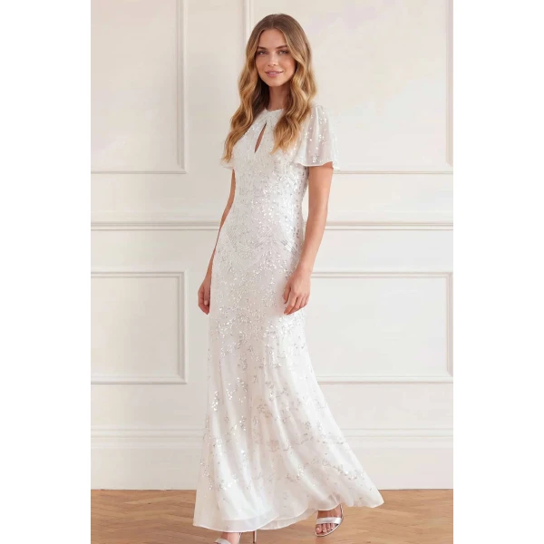 Needle and Thread Freya Georgette Short Sleeve Gown in Chalk, view 3