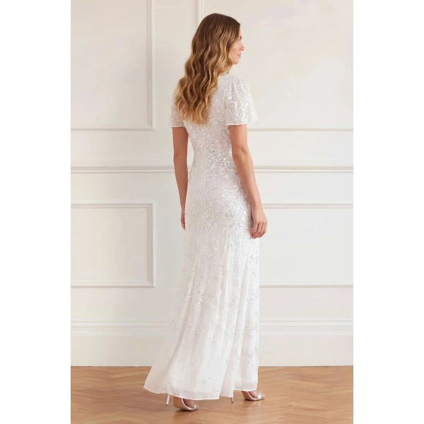 Needle and Thread Freya Georgette Short Sleeve Gown in Chalk, view 5