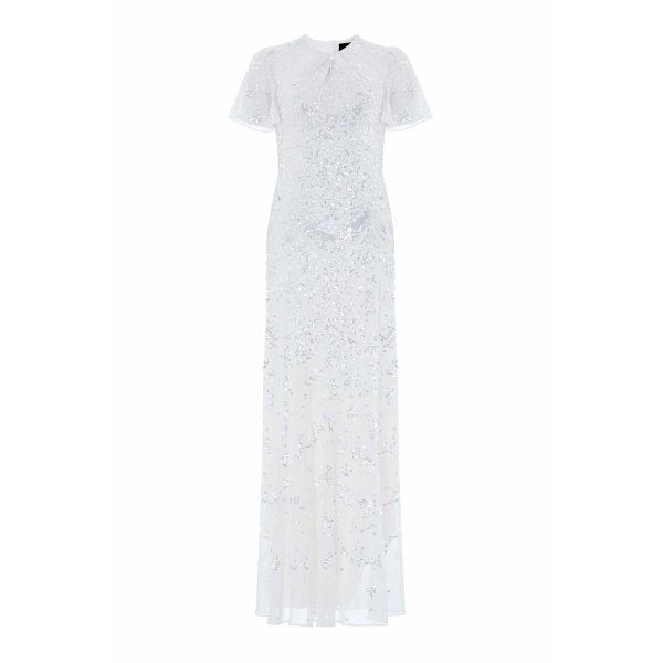Needle and Thread Freya Georgette Short Sleeve Gown in Chalk