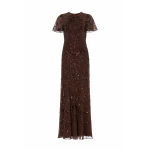 Needle and Thread Freya Georgette Short Sleeve Gown in Espresso