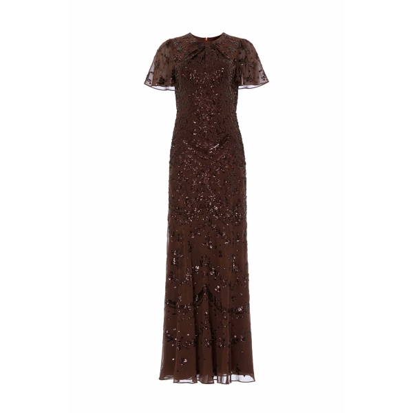Needle and Thread Freya Georgette Short Sleeve Gown in Espresso