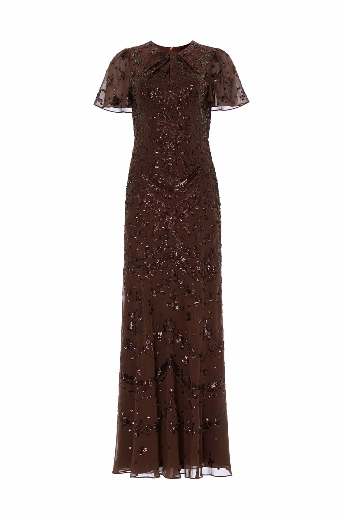 Needle & Thread Freya Georgette Short Sleeve Gown in Espresso - Dresses - British Luxury Evening Wear at Luxury Shoes Needle and Thread Freya Georgette Short Sleeve Gown in Espresso