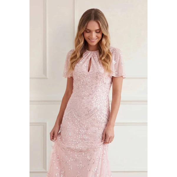 Needle and Thread Freya Georgette Short Sleeve Gown in Shell, view 3