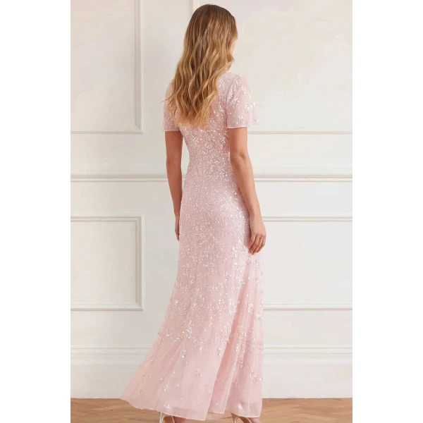 Needle and Thread Freya Georgette Short Sleeve Gown in Shell, view 4