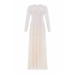 Needle and Thread Freya Long Sleeve Gown in Cream/Dusk Pink