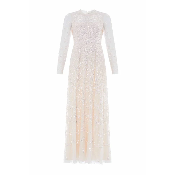Needle and Thread Freya Long Sleeve Gown in Cream/Dusk Pink