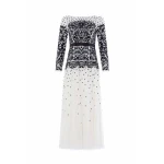 Needle and Thread Gilded Lace Long Sleeve Gown in Chalk/Graphite