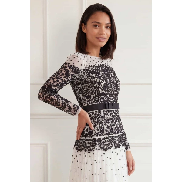 Needle and Thread Gilded Lace Long Sleeve Gown in Chalk/Graphite, view 4