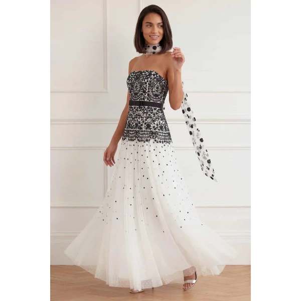 Needle and Thread Gilded Lace Strapless Gown in Chalk/Graphite, view 2