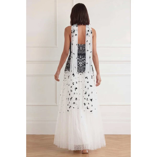 Needle and Thread Gilded Lace Strapless Gown in Chalk/Graphite, view 5
