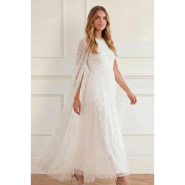 Needle and Thread Heart Lattice Ankle Gown in Chalk/Dusk Pink, view 2