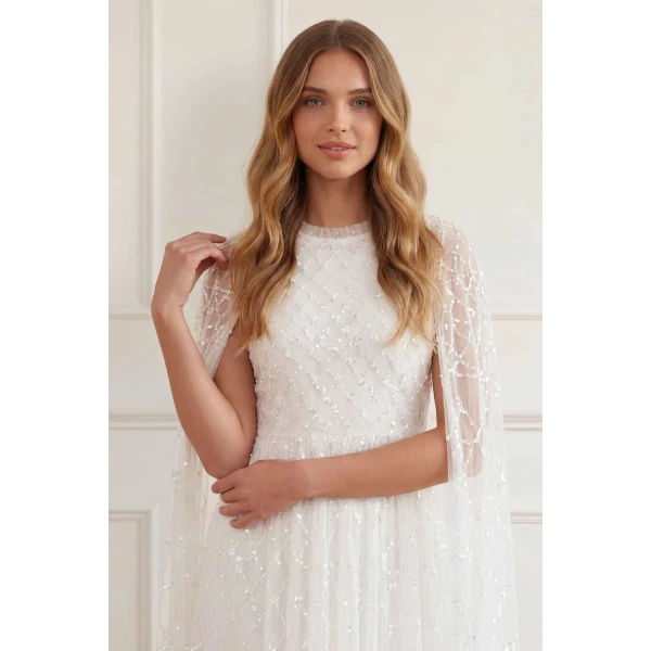 Needle and Thread Heart Lattice Ankle Gown in Chalk/Dusk Pink, view 4