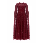 Needle and Thread Heart Lattice Ankle Gown in Garnet