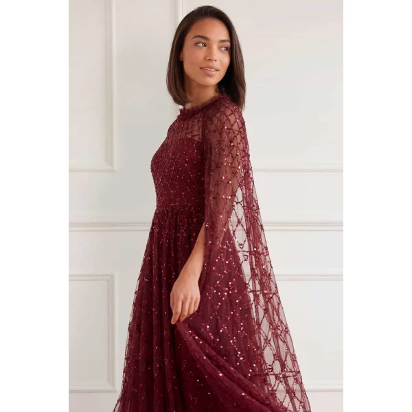 Needle and Thread Heart Lattice Ankle Gown in Garnet, view 3