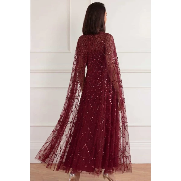 Needle and Thread Heart Lattice Ankle Gown in Garnet, view 4