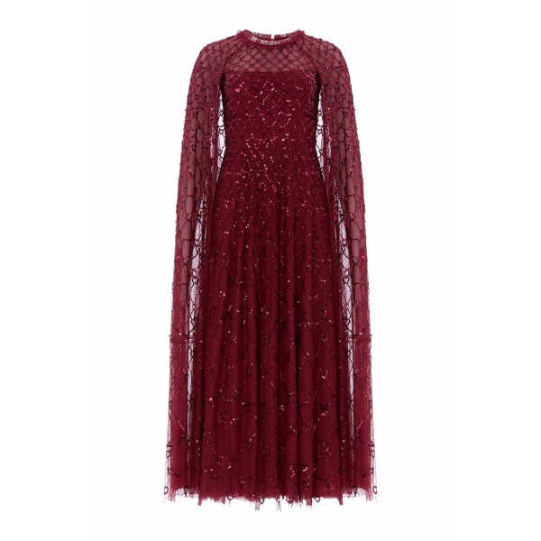 Needle and Thread Heart Lattice Ankle Gown in Garnet