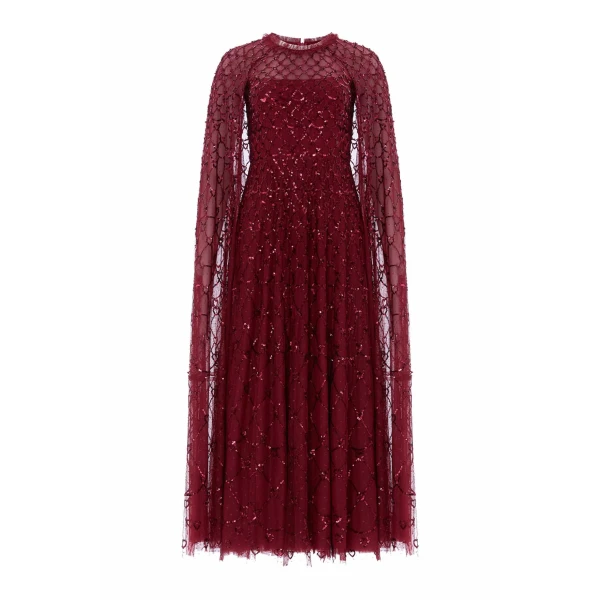 Needle and Thread Heart Lattice Ankle Gown in Garnet
