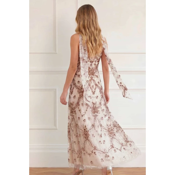Needle and Thread Laurel Grace Cami Ankle Gown in Cream/Brown, view 4
