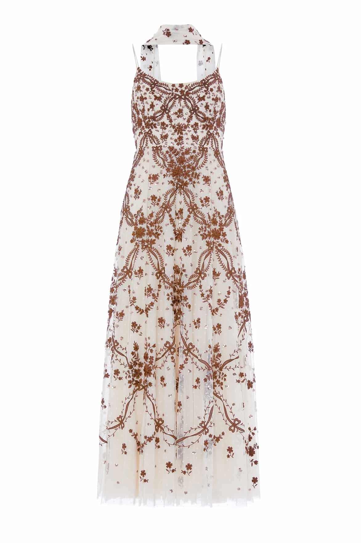 Needle & Thread Laurel Grace Cami Ankle Gown in Cream/Brown - Dresses - British Luxury Evening Wear at Luxury Shoes Needle and Thread Laurel Grace Cami Ankle Gown in Cream/Brown