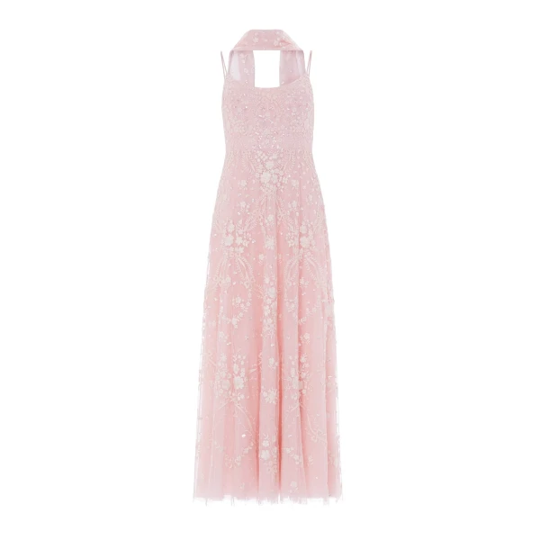 Needle and Thread Laurel Grace Cami Ankle Gown in Dusk Pink/Cream