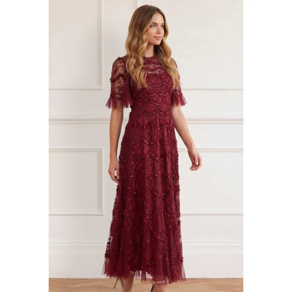 Needle and Thread Lily Bloom Ankle Gown in Garnet, view 2