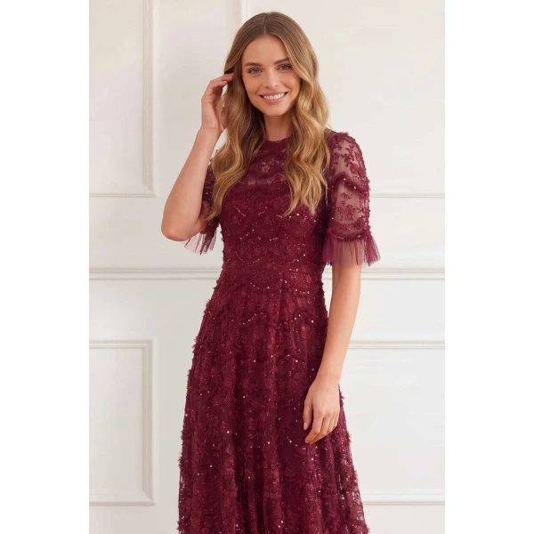 Needle and Thread Lily Bloom Ankle Gown in Garnet, view 3