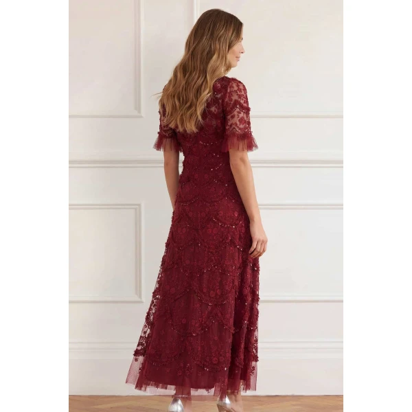 Needle and Thread Lily Bloom Ankle Gown in Garnet, view 4