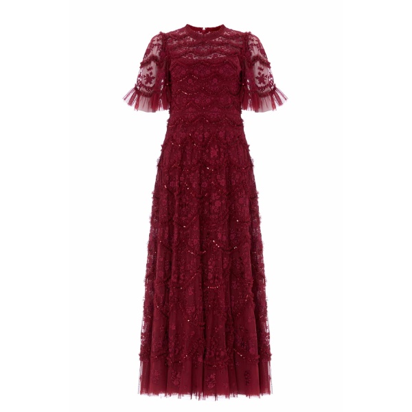 Needle and Thread Lily Bloom Ankle Gown in Garnet